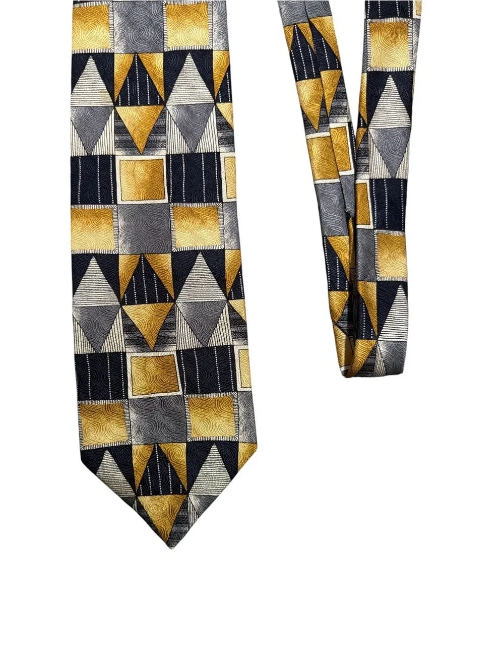 Honors 100% Silk Geometric Necktie Gold Gray Black Abstract Wide 4” USA
